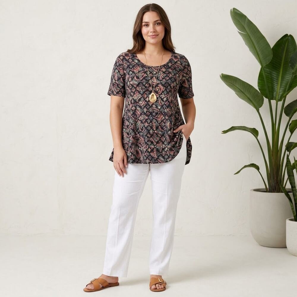 LuLaRoe Perfect T 2XL NWT Black Multicolor Paisley Geometric Swing Tunic Top